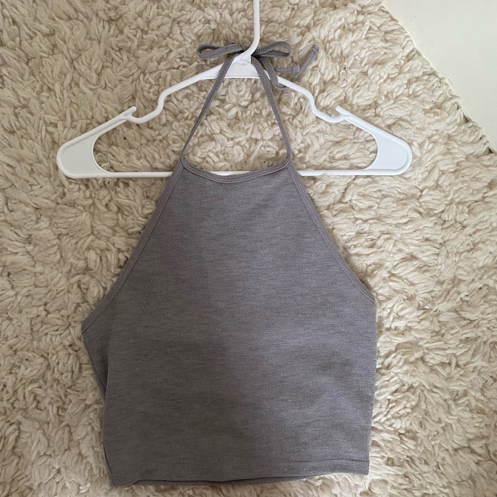garage, size small, silver sparkly, backless halter top